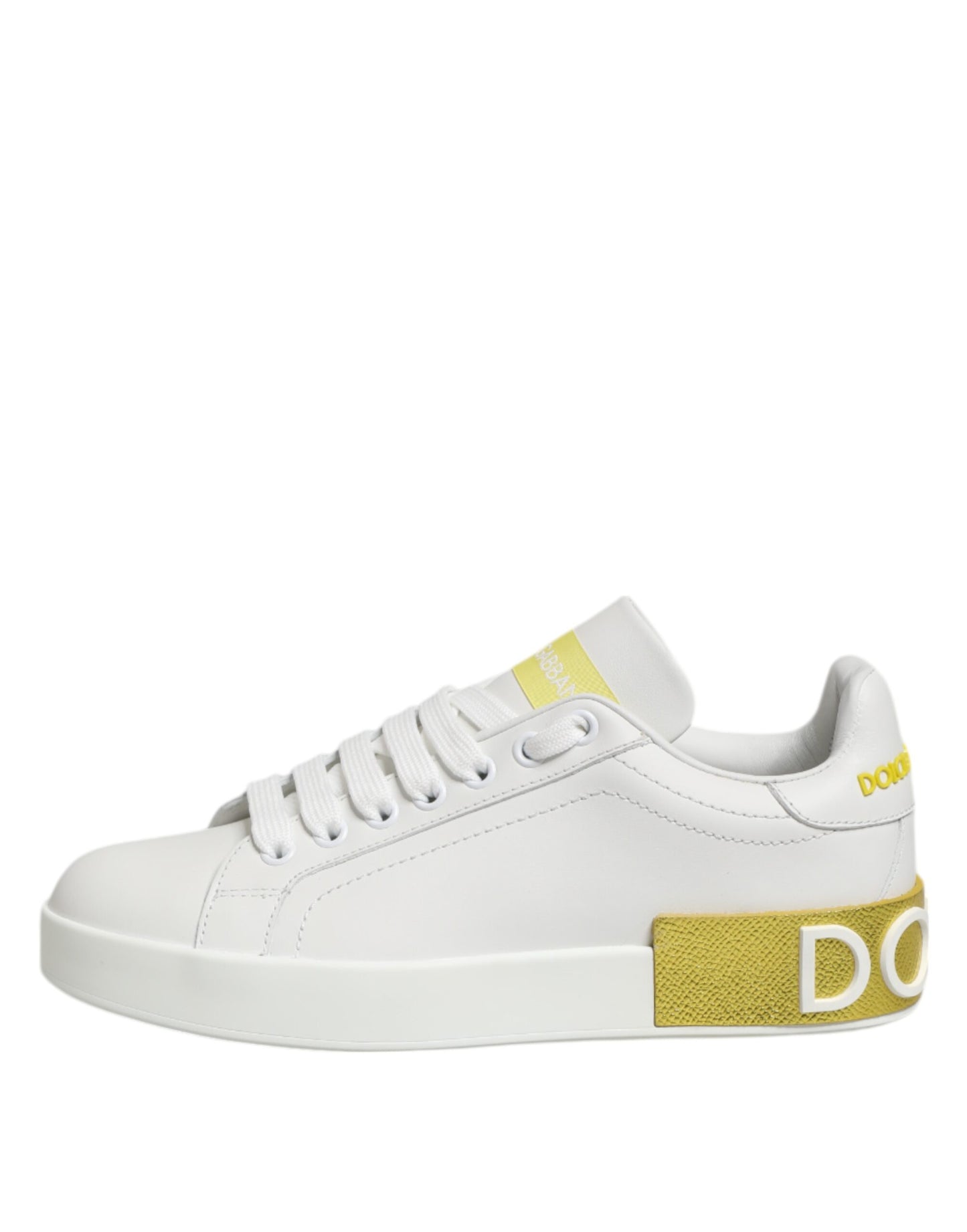 Zapatillas bajas de cuero blanco y amarillo