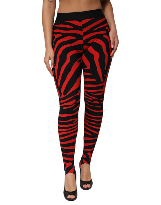 Pantalon legging taille haute avec logo en nylon noir et rouge