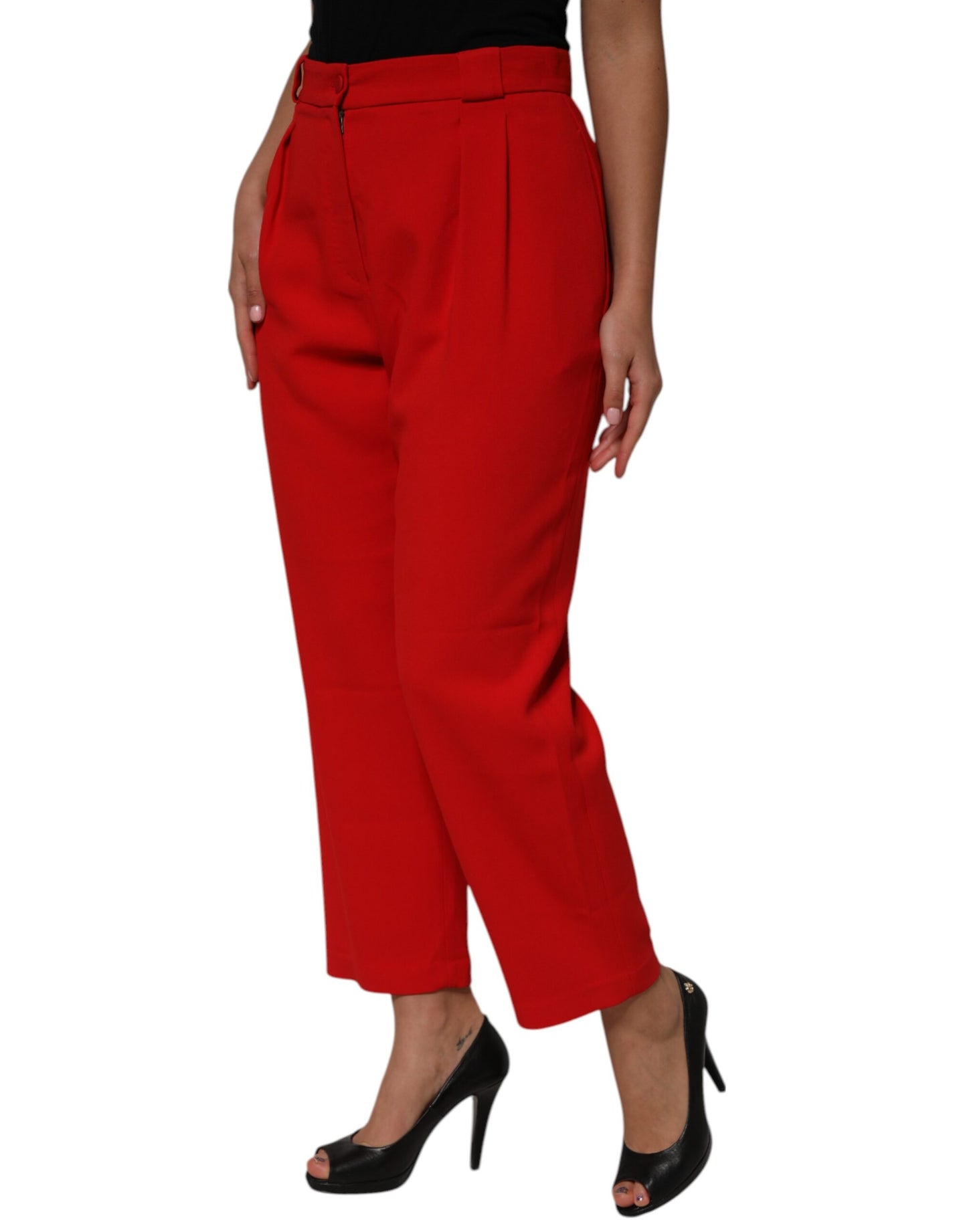 Pantalones rectos de cintura alta rojos para mujer