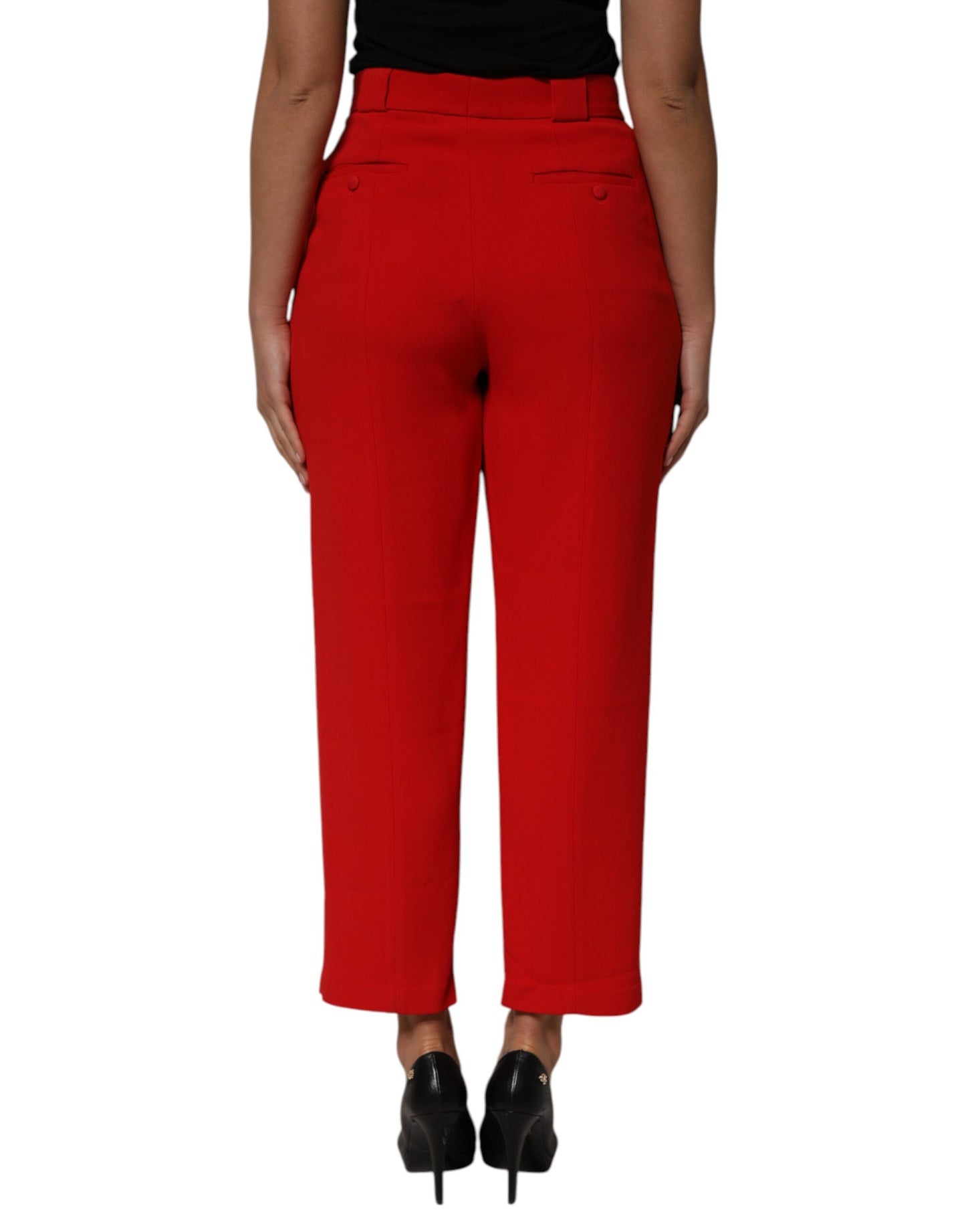 Pantalones rectos de cintura alta rojos para mujer