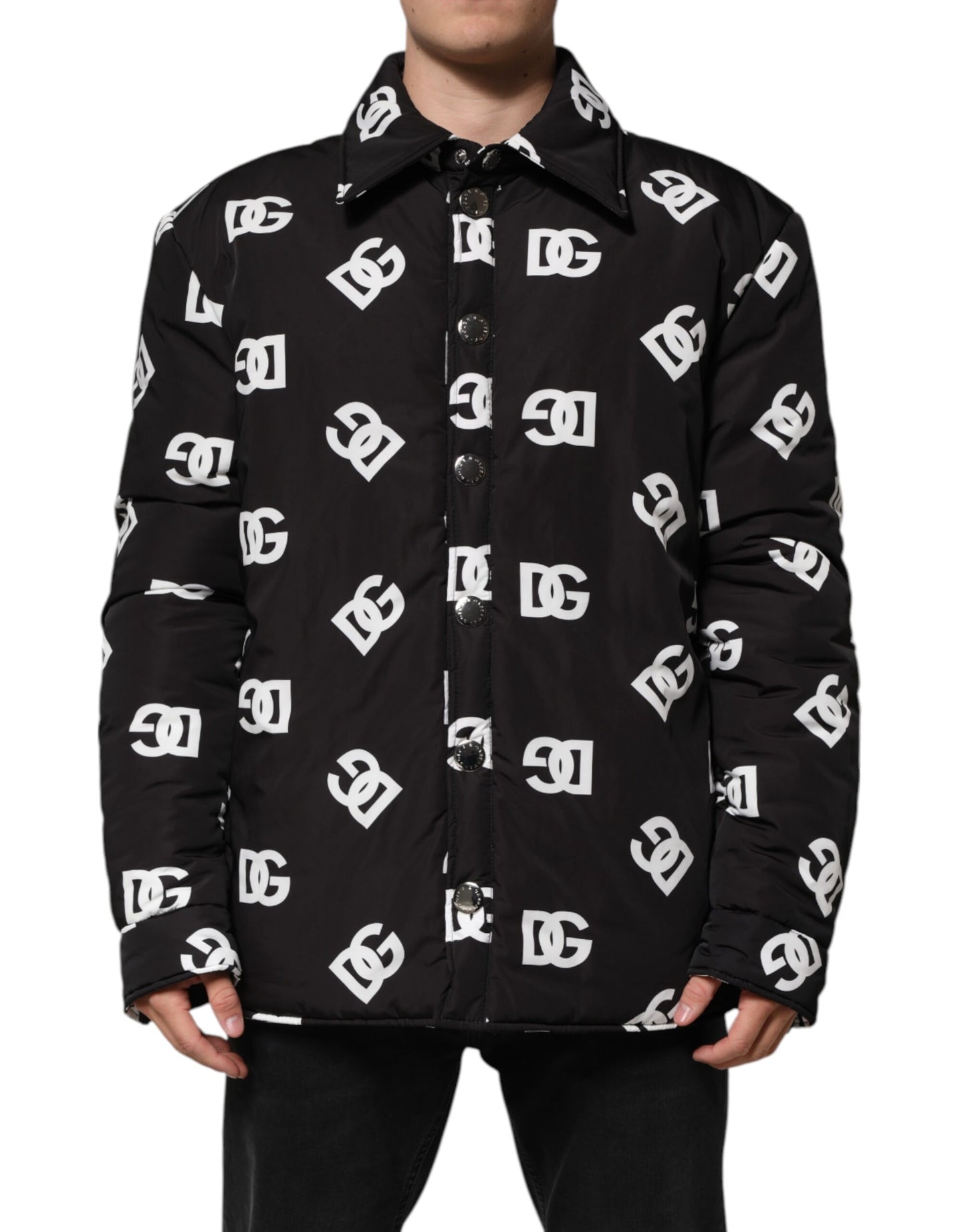 Chaqueta cortavientos de nailon con monograma DG negro