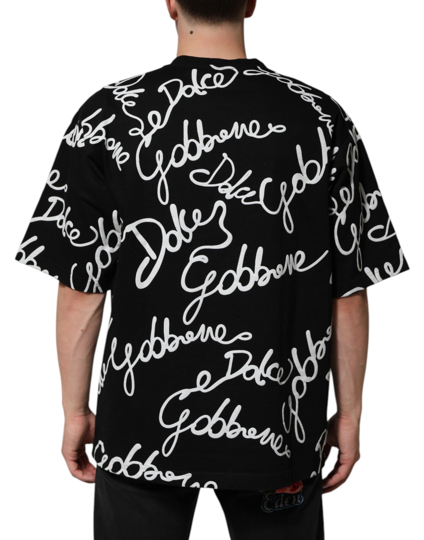 Camiseta de algodón con cuello redondo y estampado de logotipo negro