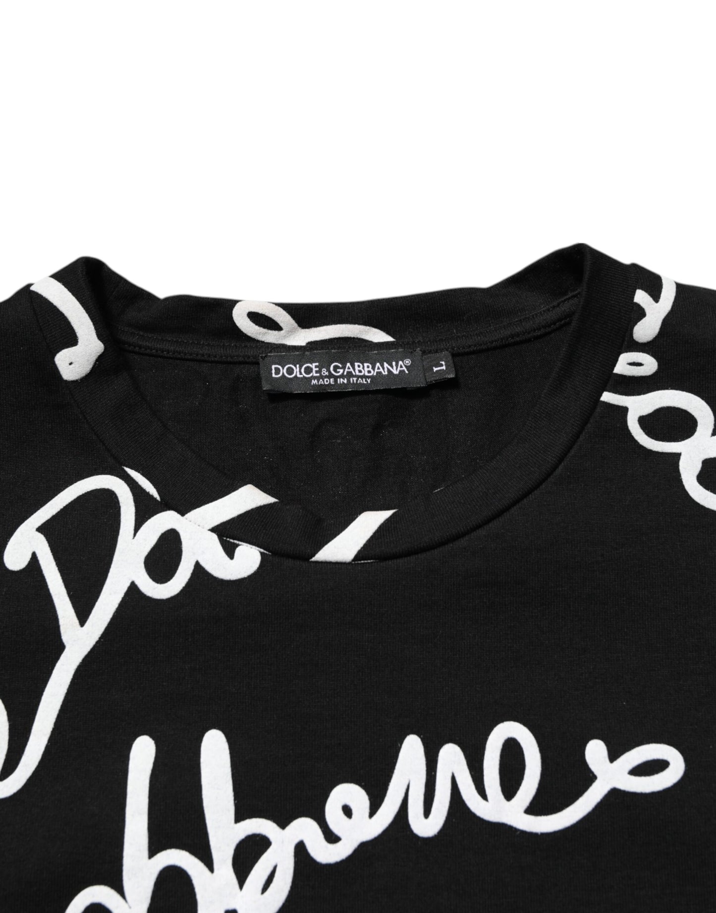Camiseta de algodón con cuello redondo y estampado de logotipo negro