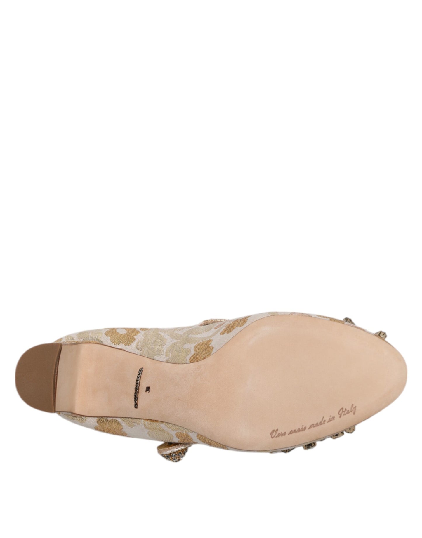 Zapatos Mary Jane con cristales y jacquard dorado