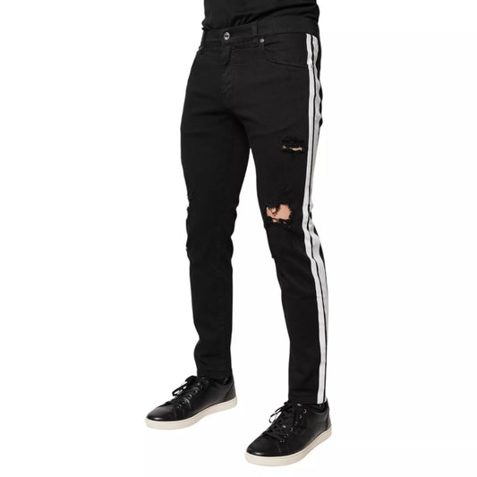 Jean skinny en denim noir déchiré avec doublure blanche