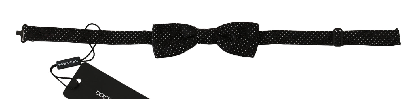 Pajarita Papillon de seda con lunares negros y cuello ajustable para hombre