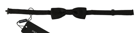 Pajarita Papillon de seda con lunares negros y cuello ajustable para hombre