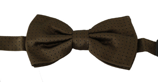 Pajarita Papillon de seda con lunares marrones y cuello ajustable para hombre