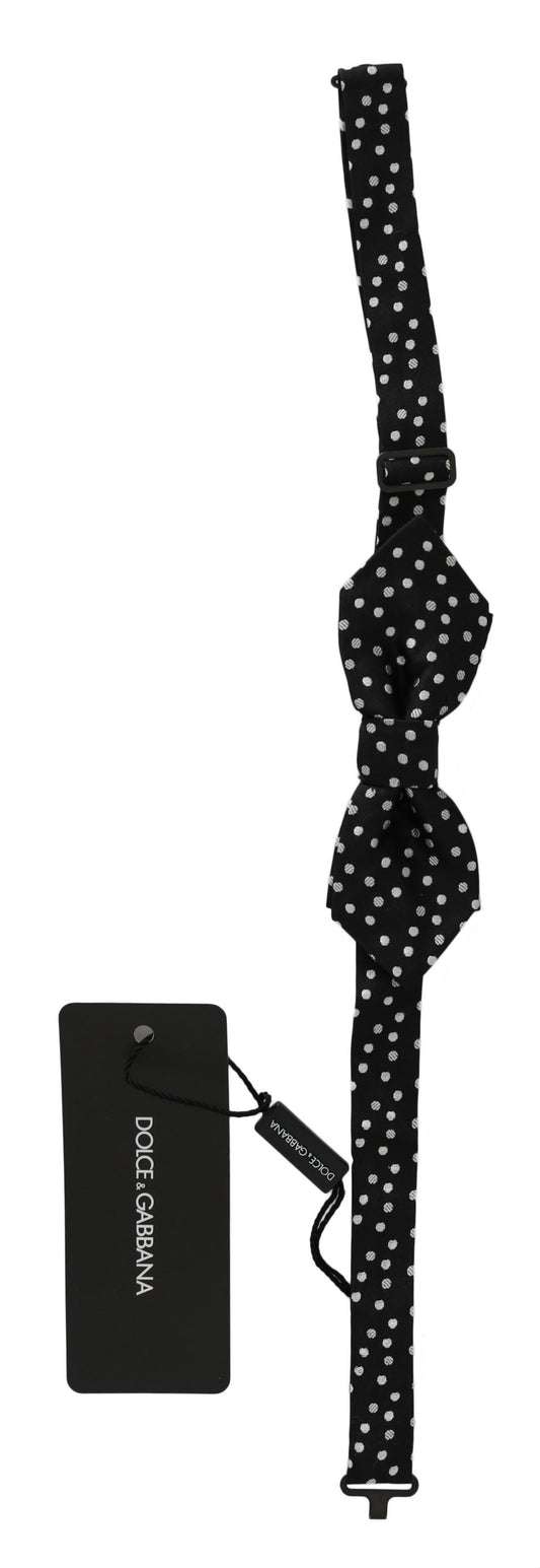 Pajarita Papillon de seda con lunares negros y cuello ajustable para hombre
