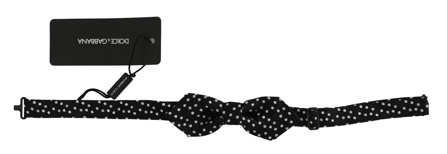 Pajarita Papillon de seda con lunares negros y cuello ajustable para hombre