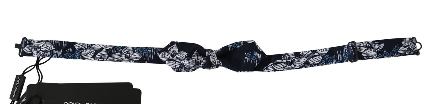 Pajarita Papillon ajustable fina con estampado floral azul marino para hombre