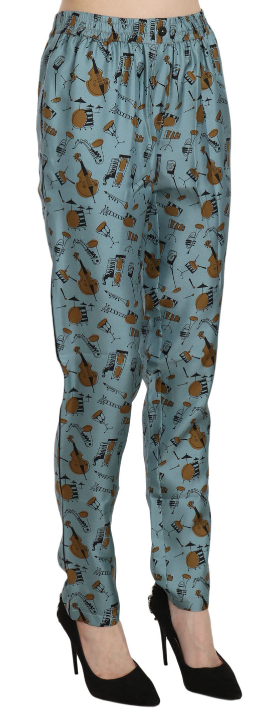 Pantalones cónicos con estampado de instrumentos musicales azules