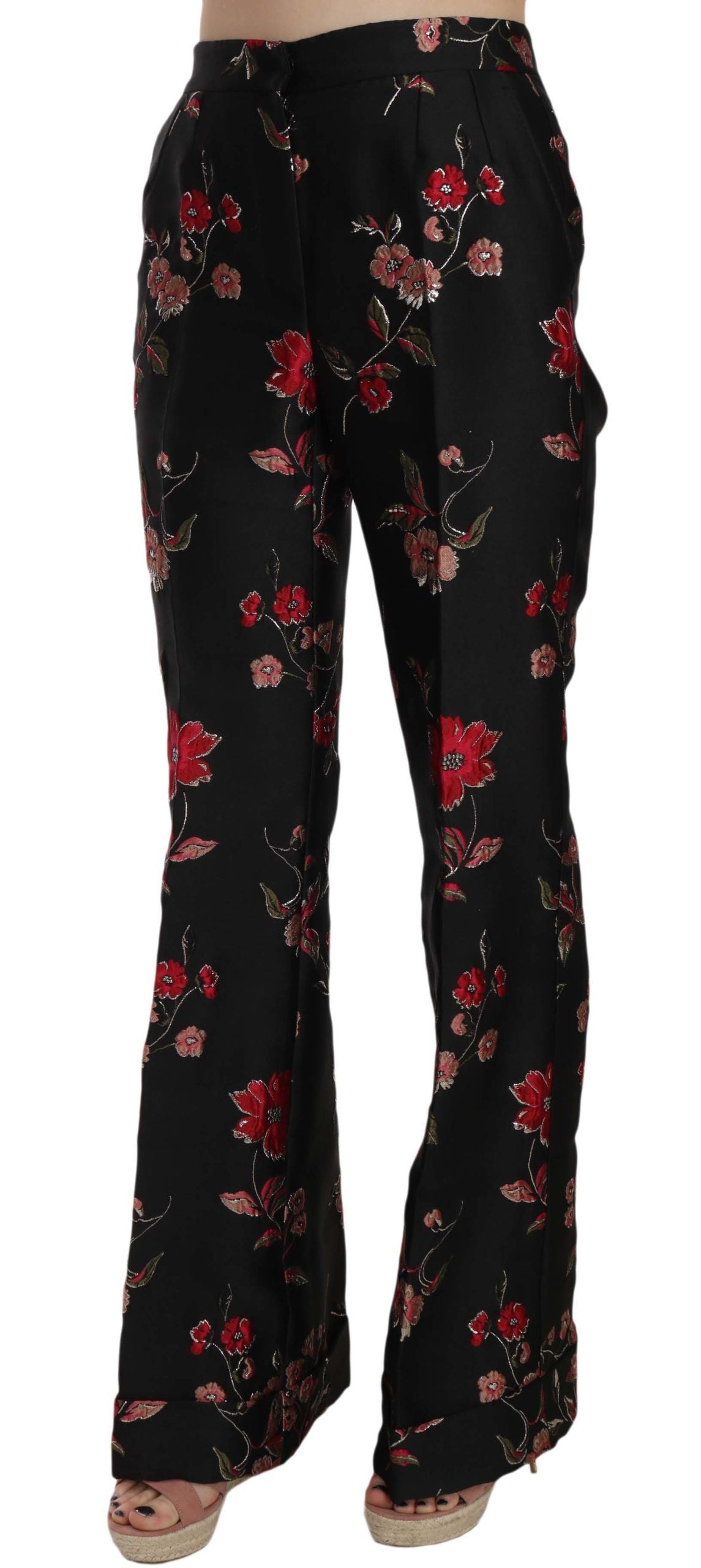 Pantalones negros de corte bota con estampado floral