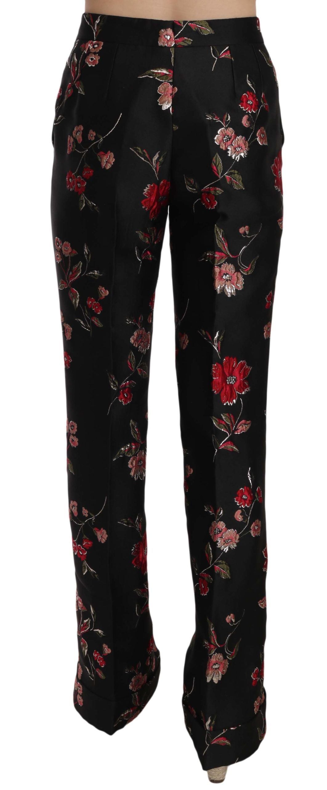 Pantalones negros de corte bota con estampado floral