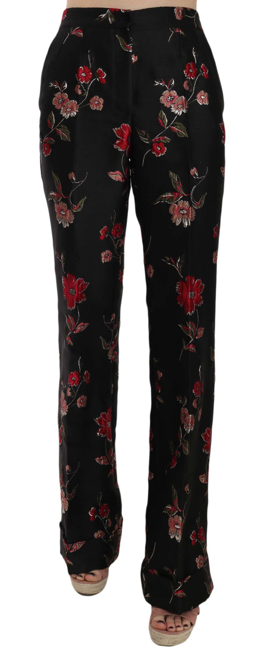 Pantalones negros de corte bota con estampado floral
