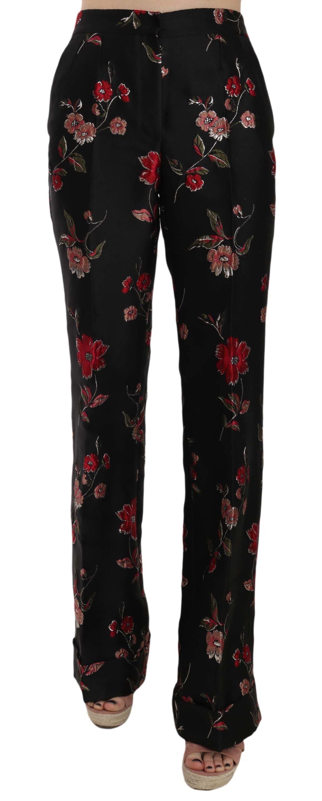 Pantalones negros de corte bota con estampado floral