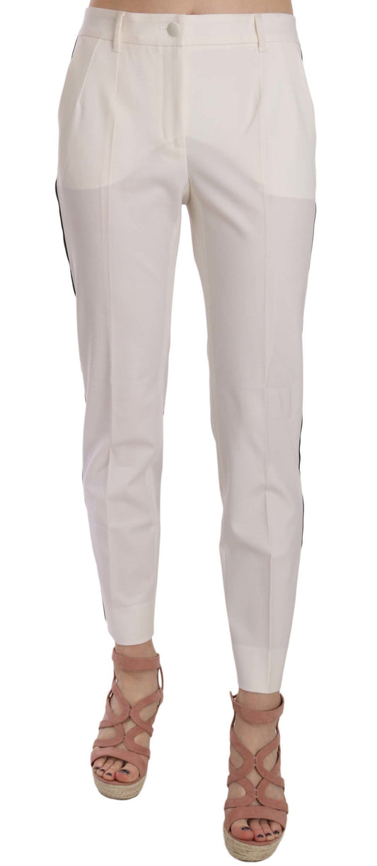 Pantalones cónicos de lana con rayas laterales blancas
