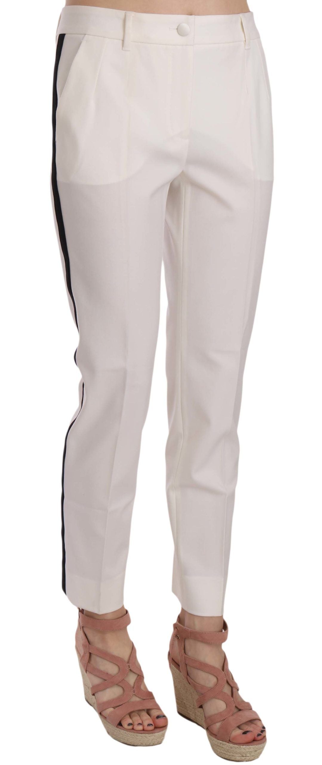 Pantalones cónicos de lana con rayas laterales blancas