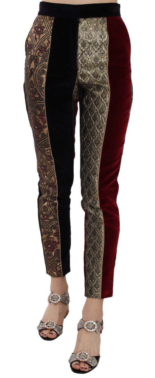 Pantalones cónicos recortados de jacquard multicolor