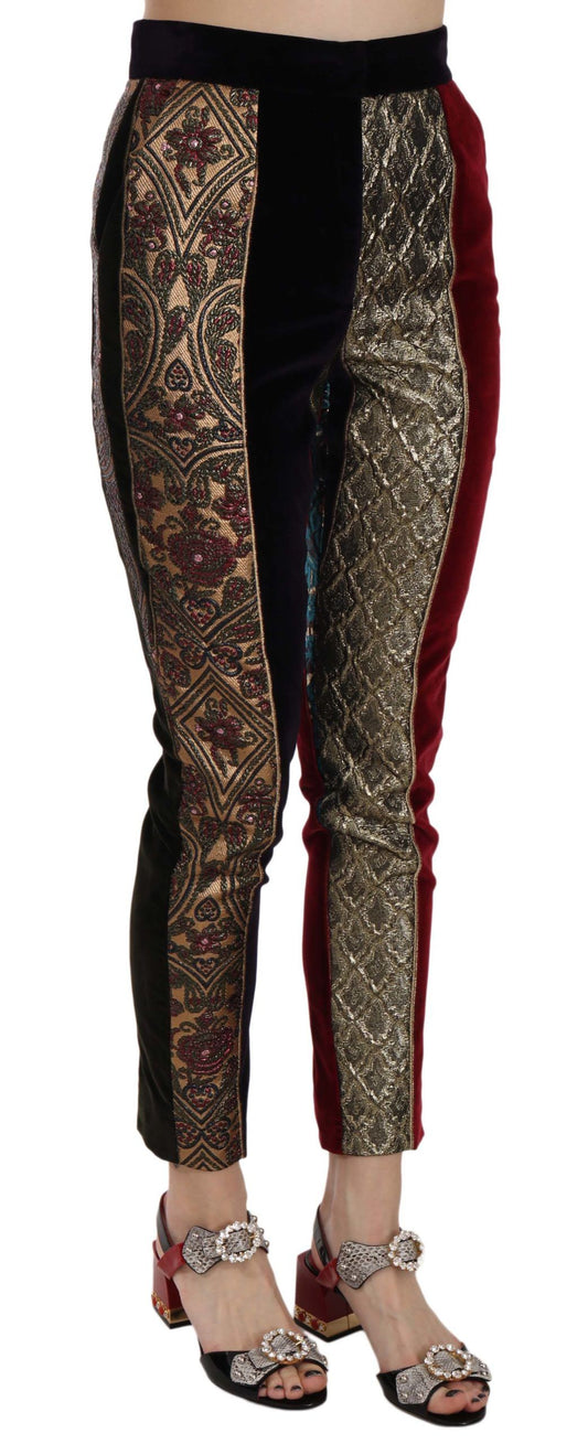 Pantalones cónicos recortados de jacquard multicolor