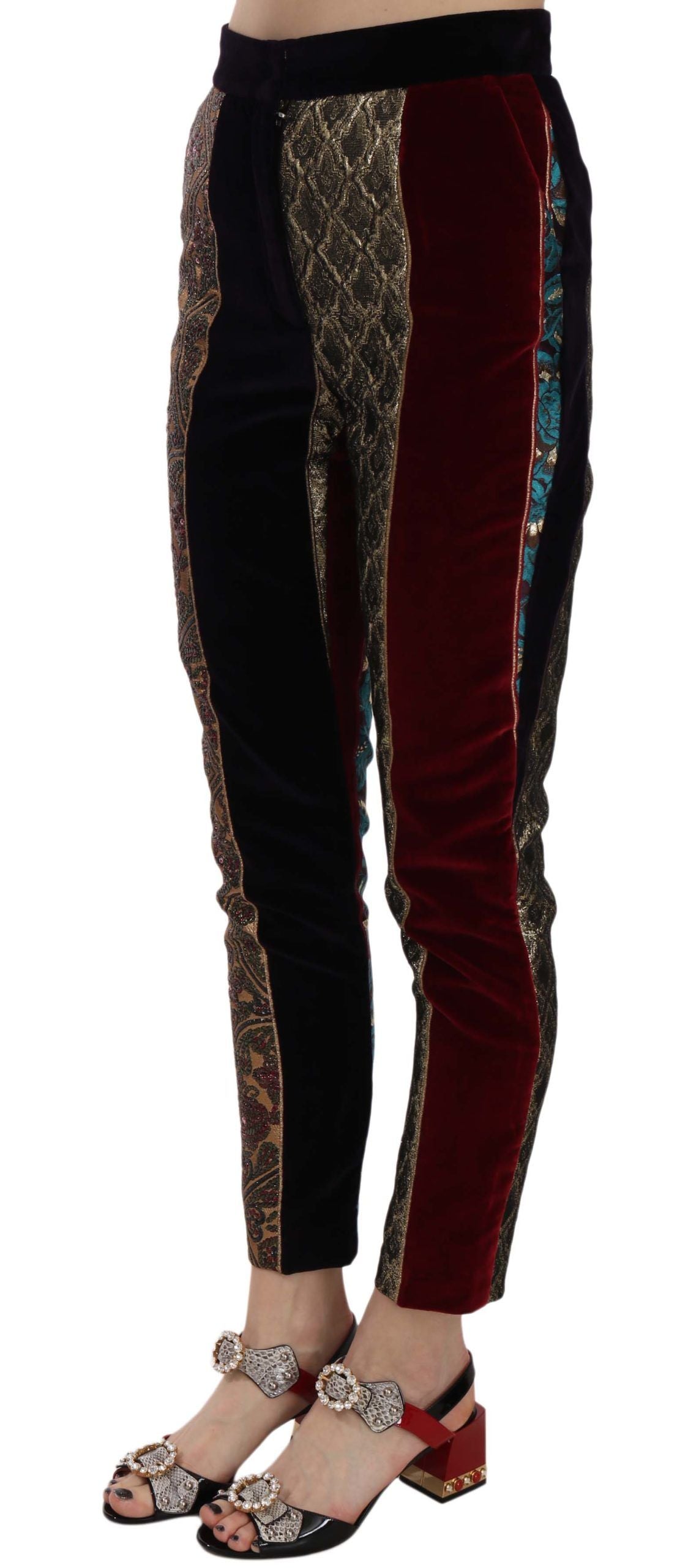 Pantalones cónicos recortados de jacquard multicolor