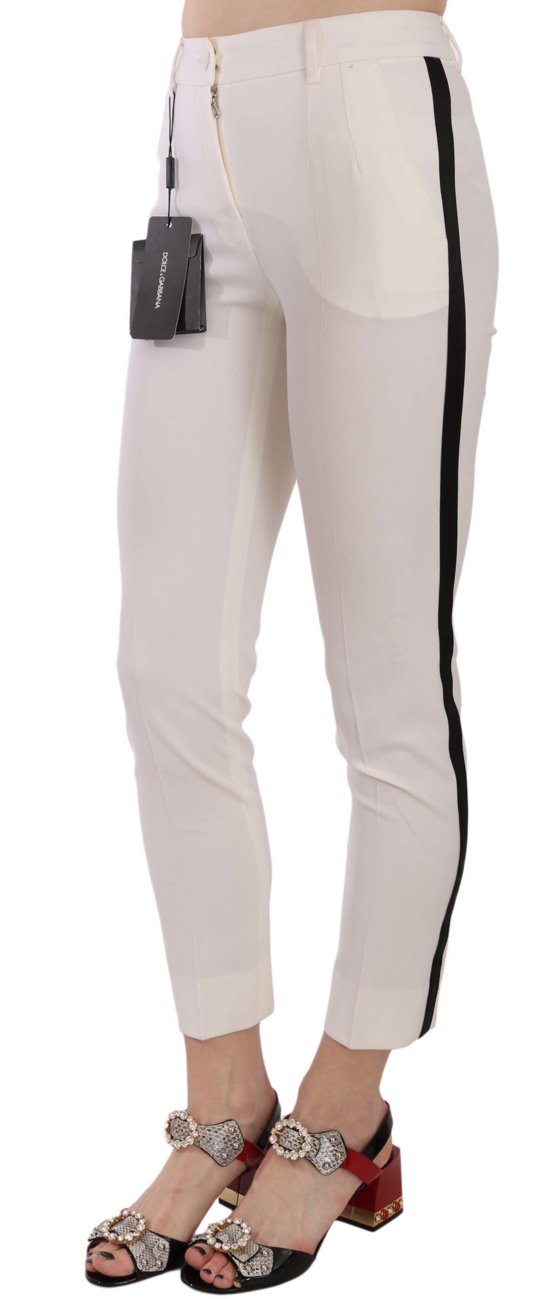Pantalones pitillo recortados con rayas laterales blancas