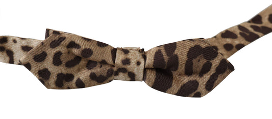 Pajarita Papillon de seda con estampado de leopardo marrón y cuello ajustable para hombre