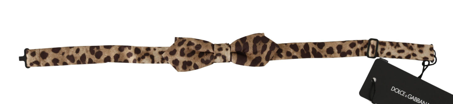 Pajarita Papillon de seda con estampado de leopardo marrón y cuello ajustable para hombre