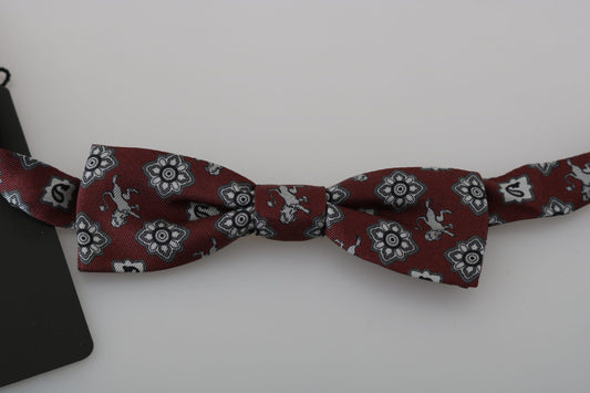 Pajarita ajustable de seda con diseño de león burdeos y granate para hombre