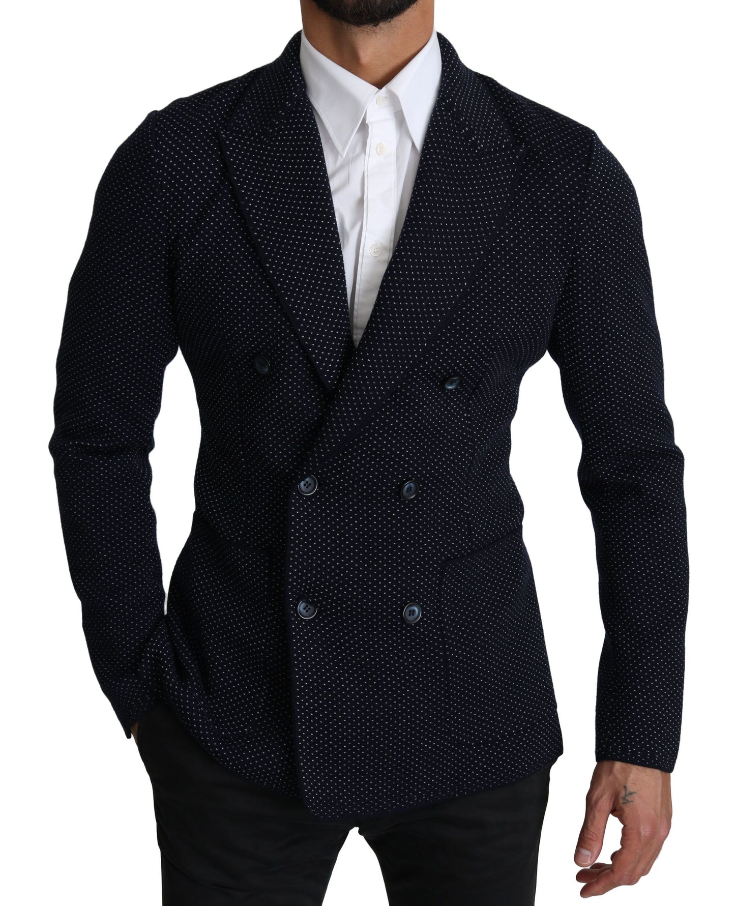 Blazer cruzado con lunares azul oscuro