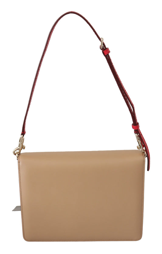 Bolso bandolera de piel color morado, beige y rojo