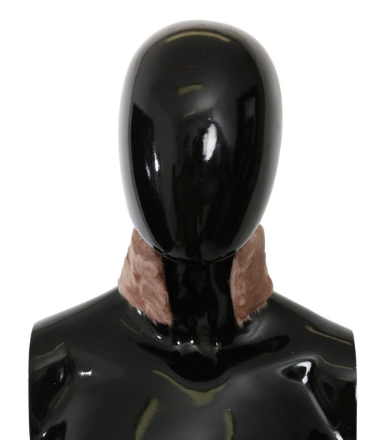 Bufanda de piel de cordero con cuello de piel beige