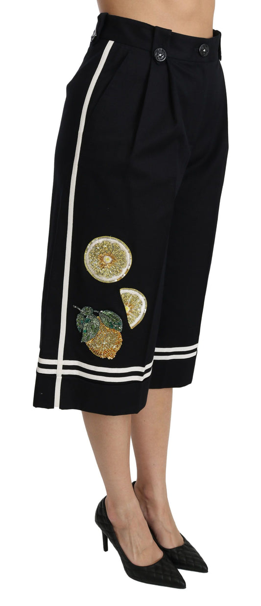Pantalones palazzo cropped con adornos de limón negro