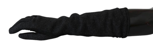 Guantes de lana negros y grises hasta la mitad del brazo