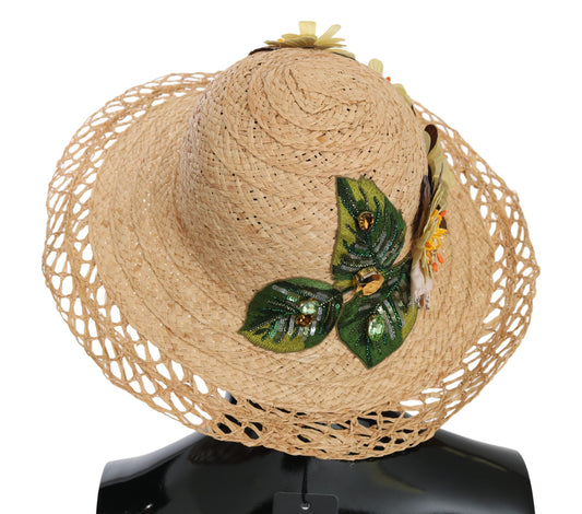 Sombrero capello de ala ancha con estampado floral en beige