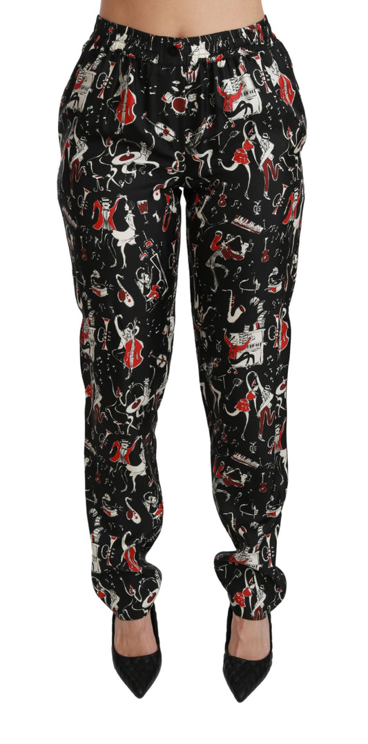 Pantalones de seda negra con cintura media