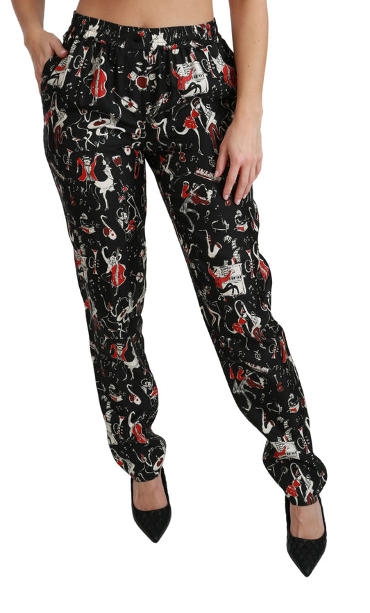 Pantalones de seda negra con cintura media