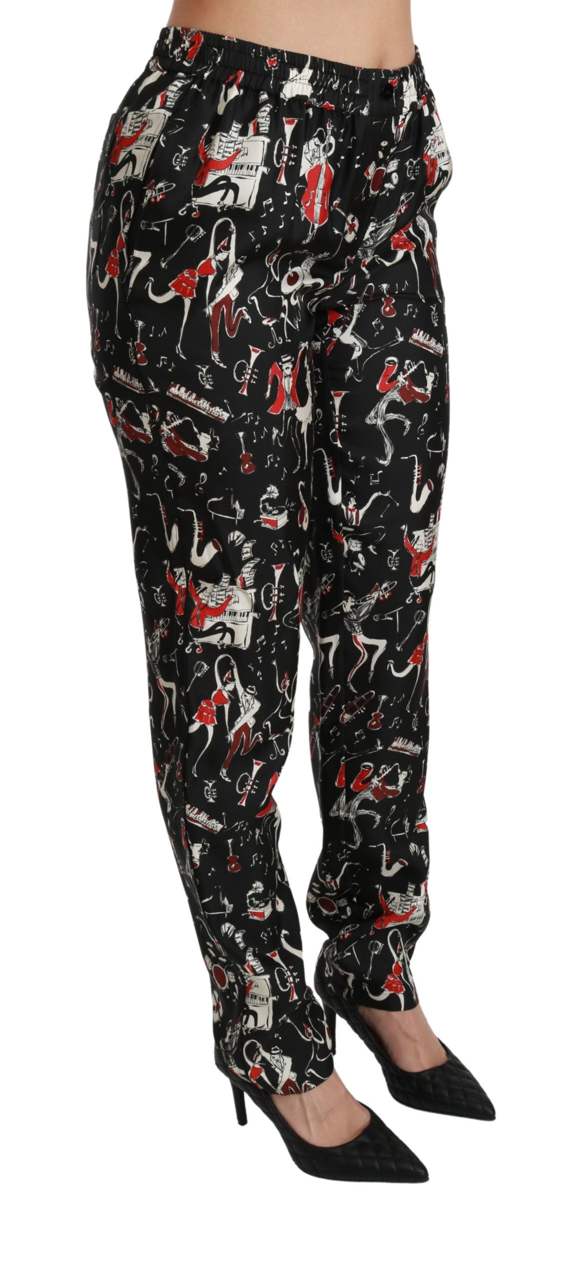 Pantalones de seda negra con cintura media