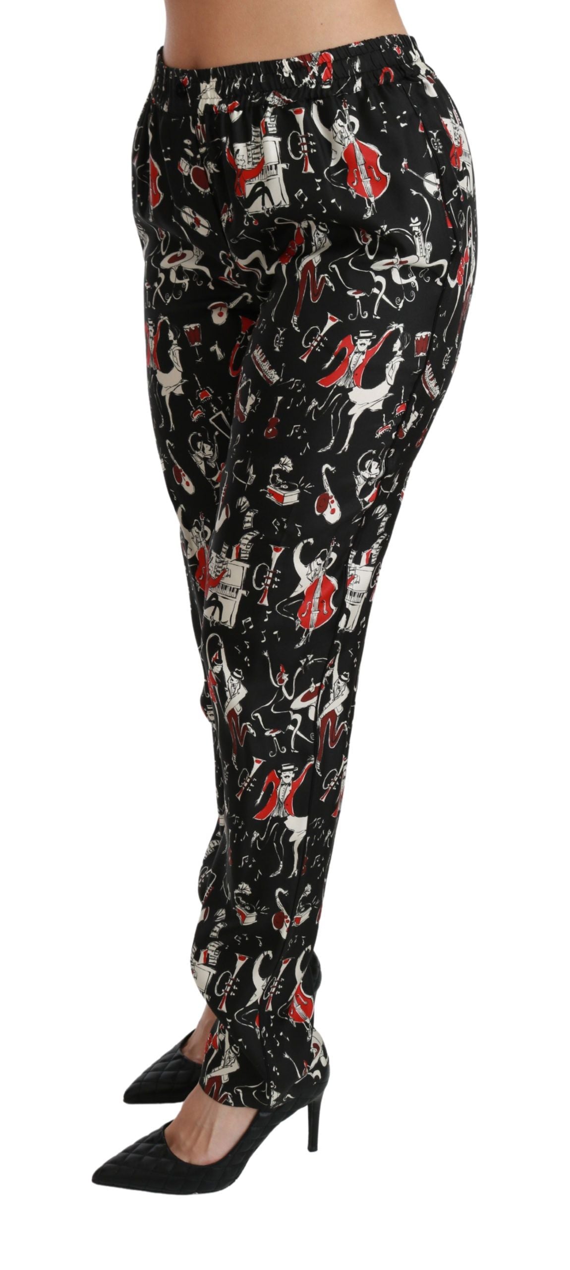 Pantalones de seda negra con cintura media