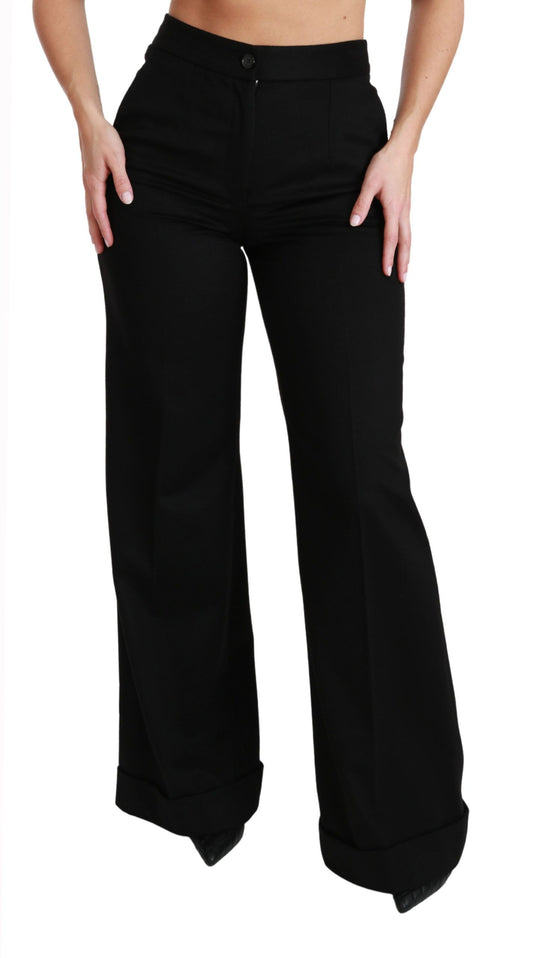 Pantalón negro de cachemira acampanado y de pierna ancha