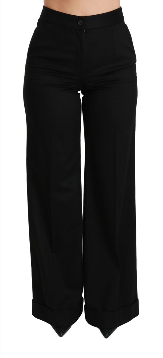 Pantalón negro de cachemira acampanado y de pierna ancha