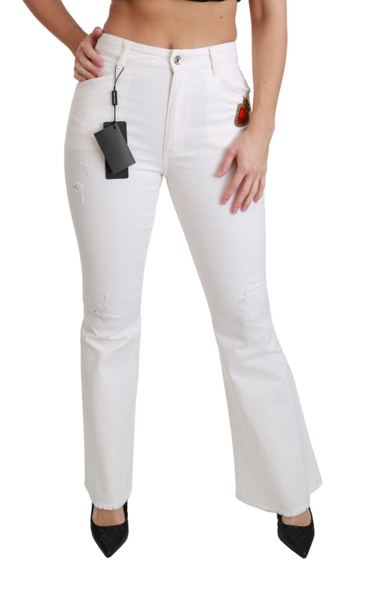 Pantalones acampanados de algodón elástico con corazón blanco
