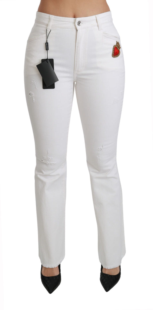 Pantalones acampanados de algodón elástico con corazón blanco