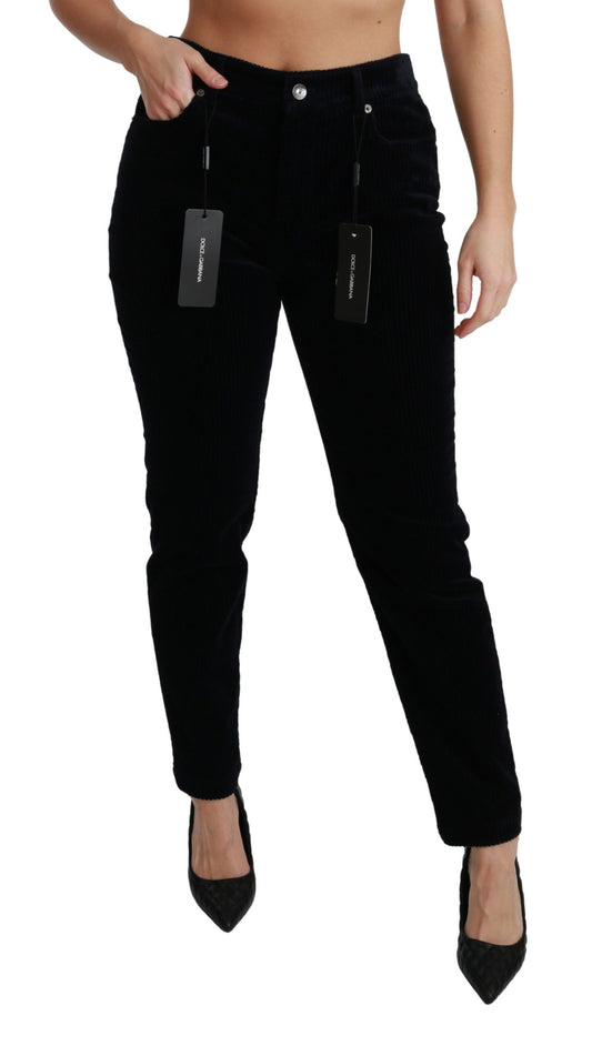 Pantalones vaqueros ajustados de cintura media de pana azul