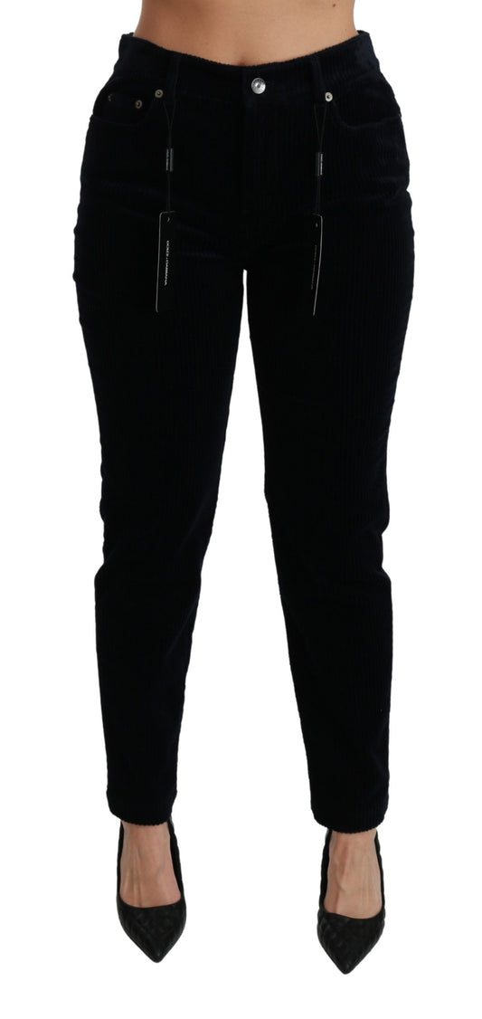 Pantalones vaqueros ajustados de cintura media de pana azul