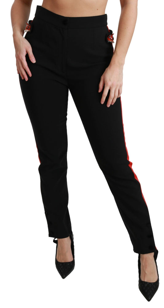 Pantalones negros ajustados de algodón elástico con cabeza de zorro