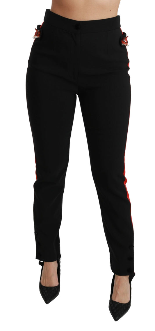 Pantalones negros ajustados de algodón elástico con cabeza de zorro