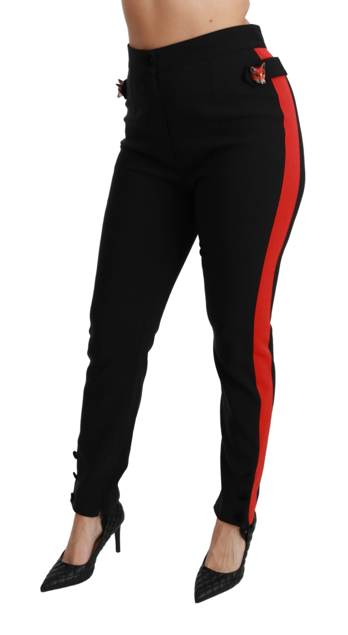 Pantalones negros ajustados de algodón elástico con cabeza de zorro