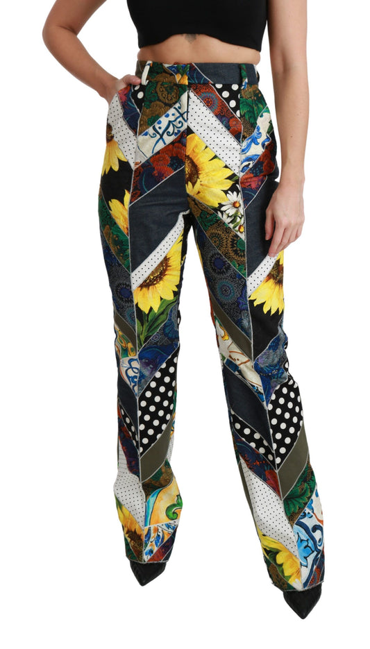 Pantalones rectos de cintura alta con estampado multicolor