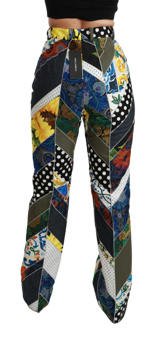 Pantalones rectos de cintura alta con estampado multicolor